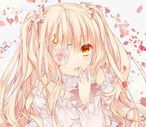 Rating: Safe Score: 0 Tags: 1girl blonde_hair eyepatch flower frills hair_flower hair_ornament image kirakishou long_hair petals pink_flower pink_hair pink_rose rose rose_petals solo traditional_media two_side_up yellow_eyes User: admin