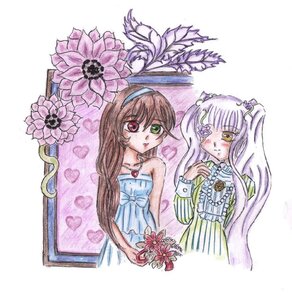 Rating: Safe Score: 0 Tags: 2girls brown_hair dress flower green_eyes hairband heart image kirakishou long_hair long_sleeves multiple_girls necklace pair red_eyes siblings smile suiseiseki traditional_media yellow_eyes User: admin