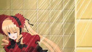 Rating: Safe Score: 0 Tags: 1girl ;o blonde_hair blue_eyes bonnet bow dress drill_hair image long_hair long_sleeves looking_at_viewer one_eye_closed open_mouth red_dress shinku solo twintails User: admin
