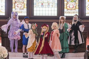 Rating: Safe Score: 0 Tags: 6+girls apron black_legwear blonde_hair brown_hair cape dress flower gloves hair_ornament hat indoors long_hair long_sleeves multiple_cosplay multiple_girls pantyhose standing tagme very_long_hair white_hair window User: admin