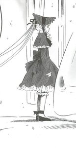 Rating: Safe Score: 0 Tags: 1girl dress greyscale holding_umbrella image long_hair long_sleeves monochrome rain shinku solo standing twintails umbrella very_long_hair User: admin