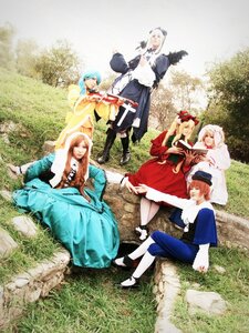 Rating: Safe Score: 0 Tags: blonde_hair brown_hair cape dress grass hat long_hair multiple_boys multiple_cosplay multiple_girls short_hair sitting tagme white_hair User: admin