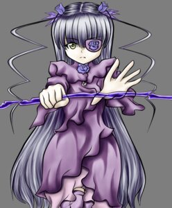 Rating: Safe Score: 0 Tags: 1girl barasuishou dress eyepatch flower frills hair_ornament image long_hair purple_dress rose silver_hair solo very_long_hair yellow_eyes User: admin