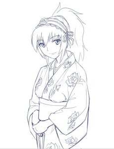 Rating: Safe Score: 0 Tags: 1girl alternate_hairstyle eyebrows_visible_through_hair floral_print flower greyscale hairband image japanese_clothes kimono long_sleeves looking_at_viewer monochrome ponytail smile solo striped suigintou vertical_stripes User: admin