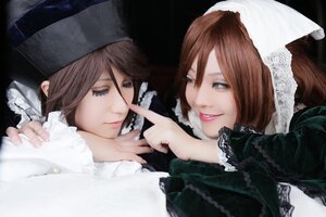 Rating: Safe Score: 0 Tags: 2girls brown_hair closed_eyes closed_mouth eyelashes hat lips looking_at_viewer multiple_cosplay multiple_girls nail_polish siblings sisters smile tagme twins User: admin