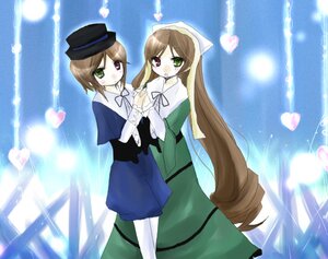 Rating: Safe Score: 0 Tags: 2girls blue_dress brown_hair dress green_dress green_eyes hat heart heterochromia holding_hands image lens_flare long_hair long_sleeves looking_at_viewer multiple_girls outdoors pair red_eyes short_hair siblings sisters sky souseiseki suiseiseki sun twins very_long_hair User: admin