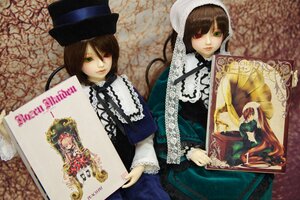 Rating: Safe Score: 0 Tags: 3girls brown_hair doll dress frills green_dress green_eyes hat head_scarf heterochromia long_hair long_sleeves looking_at_viewer multiple_dolls multiple_girls red_eyes siblings sisters smile souseiseki suiseiseki tagme top_hat twins very_long_hair User: admin