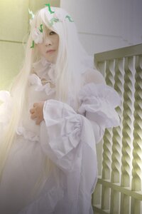 Rating: Safe Score: 0 Tags: 1girl dress flower frills hair_ornament kirakishou lips long_hair long_sleeves solo white_dress white_hair wide_sleeves User: admin