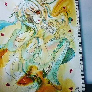 Rating: Safe Score: 0 Tags: 1girl dress flower hair_flower hair_ornament image kirakishou long_hair monster_girl petals pink_hair rose rose_petals solo traditional_media very_long_hair User: admin