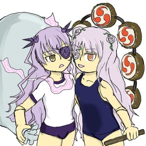 Rating: Safe Score: 0 Tags: 2girls barasuishou buruma crossover eyepatch flower gym_uniform hair_ornament image kirakishou long_hair multiple_girls one-piece_swimsuit pair purple_hair rose school_swimsuit swimsuit yellow_eyes User: admin