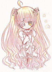 Rating: Safe Score: 0 Tags: 1girl ahoge blonde_hair bloomers blush dress eyepatch flower frills hair_flower hair_ornament image kirakishou long_hair long_sleeves rose smile solo striped traditional_media two_side_up underwear vertical_stripes very_long_hair yellow_eyes User: admin