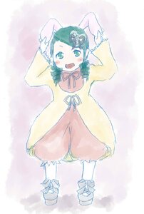 Rating: Safe Score: 0 Tags: 1girl :d blush dress full_body green_eyes green_hair hair_ornament image kanaria long_sleeves open_mouth ribbon short_hair smile solo standing yellow_dress User: admin