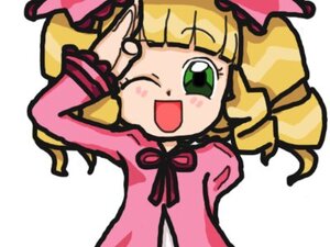 Rating: Safe Score: 0 Tags: 1girl ;d bangs blonde_hair blunt_bangs blush_stickers bow dress drill_hair green_eyes hat hina_ichigo hinaichigo image long_sleeves looking_at_viewer one_eye_closed open_mouth pink_bow pink_dress pink_shirt simple_background smile solo upper_body white_background User: admin