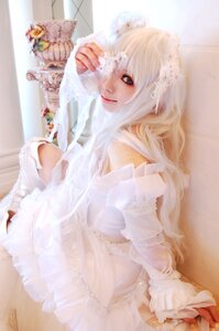 Rating: Safe Score: 0 Tags: 1girl blue_eyes dress indoors kirakishou lips long_hair see-through sitting solo white_dress User: admin