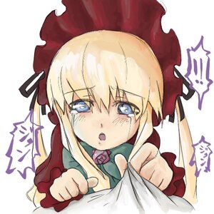 Rating: Safe Score: 0 Tags: !? 1girl blonde_hair blue_eyes blush bonnet bow dress hat image long_hair long_sleeves open_mouth shinku solo solo_focus tears User: admin