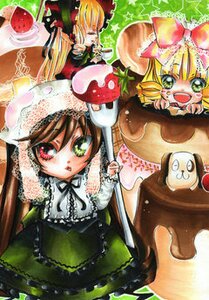 Rating: Safe Score: 0 Tags: 3girls blonde_hair bow brown_hair cake dress food frills fruit green_dress green_eyes hat heterochromia hina_ichigo image long_hair long_sleeves looking_at_viewer multiple multiple_girls open_mouth pink_bow red_eyes shinku siblings sisters smile souseiseki strawberry suiseiseki tagme traditional_media twins User: admin