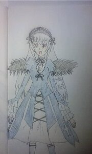 Rating: Safe Score: 0 Tags: 1girl frills hairband holding holding_sword holding_weapon image long_hair long_sleeves looking_at_viewer monochrome open_mouth photo ribbon solo standing suigintou traditional_media weapon wings User: admin