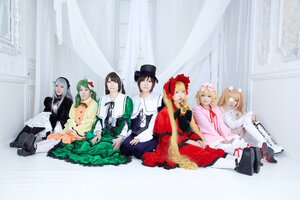 Rating: Safe Score: 0 Tags: 6+girls 91076 bangs black_hair black_legwear blonde_hair blue_eyes boots bow brown_hair closed_eyes dress frills green_hair hair_ornament hat instrument long_hair long_sleeves looking_at_viewer multiple_cosplay multiple_girls open_mouth pantyhose silver_hair sitting smile striped tagme User: admin