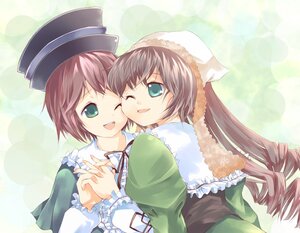 Rating: Safe Score: 0 Tags: 2girls :d bangs blush brown_hair corset dress drill_hair frills green_dress green_eyes hat holding_hands image interlocked_fingers lolita_fashion long_hair long_sleeves multiple_girls one_eye_closed open_mouth pair ribbon rozen_maiden short_hair siblings sisters smile souseiseki suiseiseki top_hat twin_drills twins twintails very_long_hair yugusa_yuube User: admin