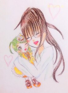 Rating: Safe Score: 0 Tags: 2girls blush brown_hair closed_eyes flower green_eyes green_hair heart image kanaria kusabue_mitsu long_hair multiple_girls one_eye_closed solo striped traditional_media yuri User: admin