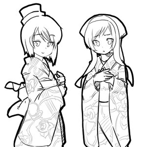 Rating: Safe Score: 0 Tags: 2girls blush floral_print greyscale hat image japanese_clothes kimono long_hair looking_at_viewer monochrome obi pair print_kimono smile souseiseki suiseiseki yukata User: admin