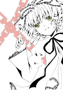 Rating: Safe Score: 0 Tags: blush chain chained dress green_eyes handcuffs hinaichigo image monochrome ribbon solo User: admin