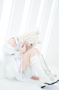 Rating: Safe Score: 0 Tags: 1girl animal_ears blurry dress eyepatch kirakishou kneehighs lips sitting solo striped vertical_stripes white_dress white_hair User: admin