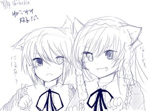 Rating: Safe Score: 0 Tags: 2girls animal_ears auto_tagged blush braid cat_ears image kemonomimi_mode monochrome multiple_girls pair ribbon short_hair smile souseiseki suiseiseki tongue tongue_out twin_braids User: admin