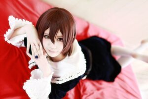 Rating: Safe Score: 0 Tags: 1girl blurry blurry_background blurry_foreground brown_eyes brown_hair depth_of_field dress frills lips long_sleeves looking_at_viewer lying meiko nail_polish short_hair smile solo souseiseki User: admin