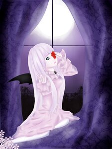 Rating: Safe Score: 0 Tags: 1girl barasuishou blue_eyes curtains dress flower image lace long_hair moon pale_skin sitting solo white_hair window wings User: admin