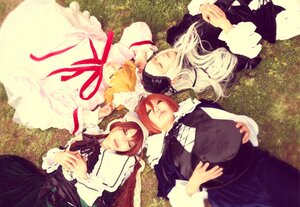 Rating: Safe Score: 0 Tags: blonde_hair brown_hair closed_eyes dress grass hat long_hair multiple_boys multiple_cosplay multiple_girls ribbon short_hair siblings sleeping tagme User: admin