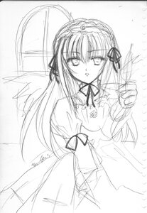 Rating: Safe Score: 0 Tags: 1girl dress greyscale hairband image juliet_sleeves long_hair long_sleeves looking_at_viewer monochrome neck_ribbon puffy_sleeves ribbon simple_background solo suigintou white_background wings User: admin