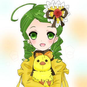 Rating: Safe Score: 0 Tags: 1girl ahoge drill_hair flower green_eyes green_hair hat image kanaria open_mouth rose smile solo top_hat twin_drills User: admin