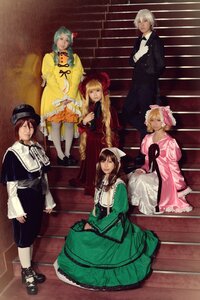 Rating: Safe Score: 0 Tags: 5girls blonde_hair blue_eyes bow brown_hair dress hat long_hair multiple_boys multiple_cosplay multiple_girls short_hair sitting tagme User: admin