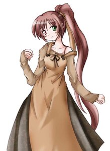Rating: Safe Score: 0 Tags: 1girl bare_shoulders collarbone dress green_eyes heterochromia image long_hair long_sleeves looking_at_viewer ponytail red_eyes side_ponytail simple_background solo suiseiseki very_long_hair white_background User: admin