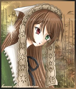Rating: Safe Score: 0 Tags: 1girl :o brown_hair dress frills green_eyes heterochromia image letterboxed long_hair looking_at_viewer red_eyes solo suiseiseki upper_body User: admin