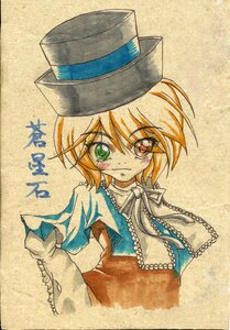 Rating: Safe Score: 0 Tags: 1girl blonde_hair capelet eyebrows_visible_through_hair frills green_eyes hat heterochromia image long_sleeves looking_at_viewer marker_(medium) short_hair solo souseiseki traditional_media upper_body User: admin