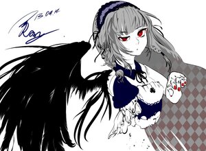 Rating: Safe Score: 0 Tags: 1girl braid checkered checkered_background checkered_floor feathered_wings feathers hairband image long_sleeves red_eyes short_hair solo suigintou twin_braids wings User: admin