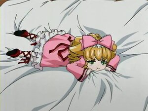 Rating: Safe Score: 0 Tags: 1girl :t bed_sheet blonde_hair bow dress drill_hair frills green_eyes hair_bow hina_ichigo hinaichigo image looking_at_viewer lying on_bed pink_bow pink_dress pout ribbon shoes solo tears User: admin