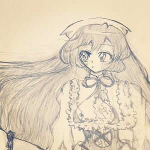 Rating: Safe Score: 0 Tags: 1girl blush dress eyebrows_visible_through_hair graphite_(medium) image long_hair looking_at_viewer monochrome simple_background solo suiseiseki traditional_media very_long_hair User: admin
