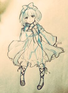 Rating: Safe Score: 0 Tags: 1girl ankle_lace-up blush bow cross-laced_footwear dress front_ponytail full_body hair_bow hinaichigo image kagiyama_hina long_sleeves looking_at_viewer ribbon short_hair sketch smile solo traditional_media User: admin