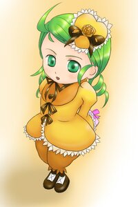 Rating: Safe Score: 0 Tags: 1girl ahoge drill_hair full_body gift green_eyes green_hair image kanaria long_sleeves ribbon rose solo standing User: admin