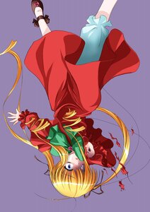 Rating: Safe Score: 0 Tags: 1girl ahoge auto_tagged blonde_hair blue_eyes dress drill_hair image long_hair long_sleeves red_dress ribbon shinku shoes simple_background solo twintails underwear User: admin