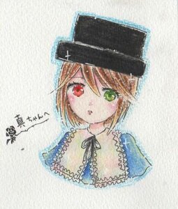 Rating: Safe Score: 0 Tags: 1girl bangs black_headwear blue_dress eyebrows_visible_through_hair green_eyes hat heterochromia image looking_at_viewer parted_lips portrait red_eyes ribbon short_hair solo souseiseki traditional_media User: admin