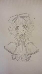 Rating: Safe Score: 0 Tags: 1girl :d blush bow dress frills full_body hair_bow hair_ribbon hinaichigo image kagiyama_hina long_sleeves looking_at_viewer monochrome open_mouth ribbon short_hair sketch smile solo standing traditional_media User: admin