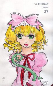 Rating: Safe Score: 0 Tags: 1girl artist_name blonde_hair bow character_name dated dress drill_hair frills green_eyes hair_bow hina_ichigo hinaichigo image long_sleeves looking_at_viewer marker_(medium) open_mouth pink_bow ribbon short_hair signature simple_background smile solo traditional_media User: admin