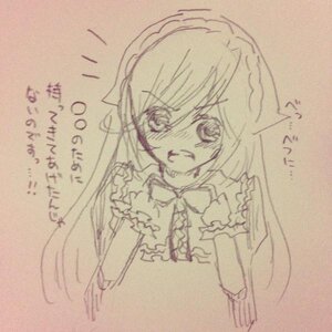 Rating: Safe Score: 0 Tags: 1girl bow bowtie dress frills image long_hair looking_at_viewer maid_headdress monochrome photo simple_background solo suiseiseki traditional_media upper_body User: admin