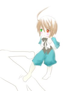 Rating: Safe Score: 0 Tags: 1boy ahoge blonde_hair blush green_eyes heterochromia image long_sleeves red_eyes solo souseiseki standing white_legwear User: admin