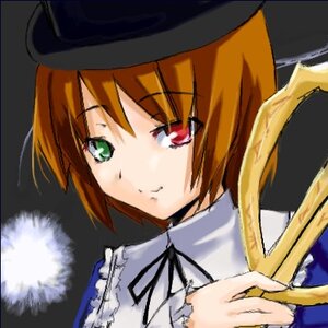 Rating: Safe Score: 0 Tags: 1girl closed_mouth green_eyes hat heterochromia image long_sleeves looking_at_viewer orange_hair red_eyes ribbon short_hair simple_background smile solo souseiseki upper_body User: admin