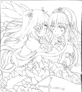 Rating: Safe Score: 0 Tags: 2girls dress flower frills greyscale hair_ornament image kirakishou long_hair long_sleeves monochrome multiple_girls pair rose smile suigintou wide_sleeves User: admin